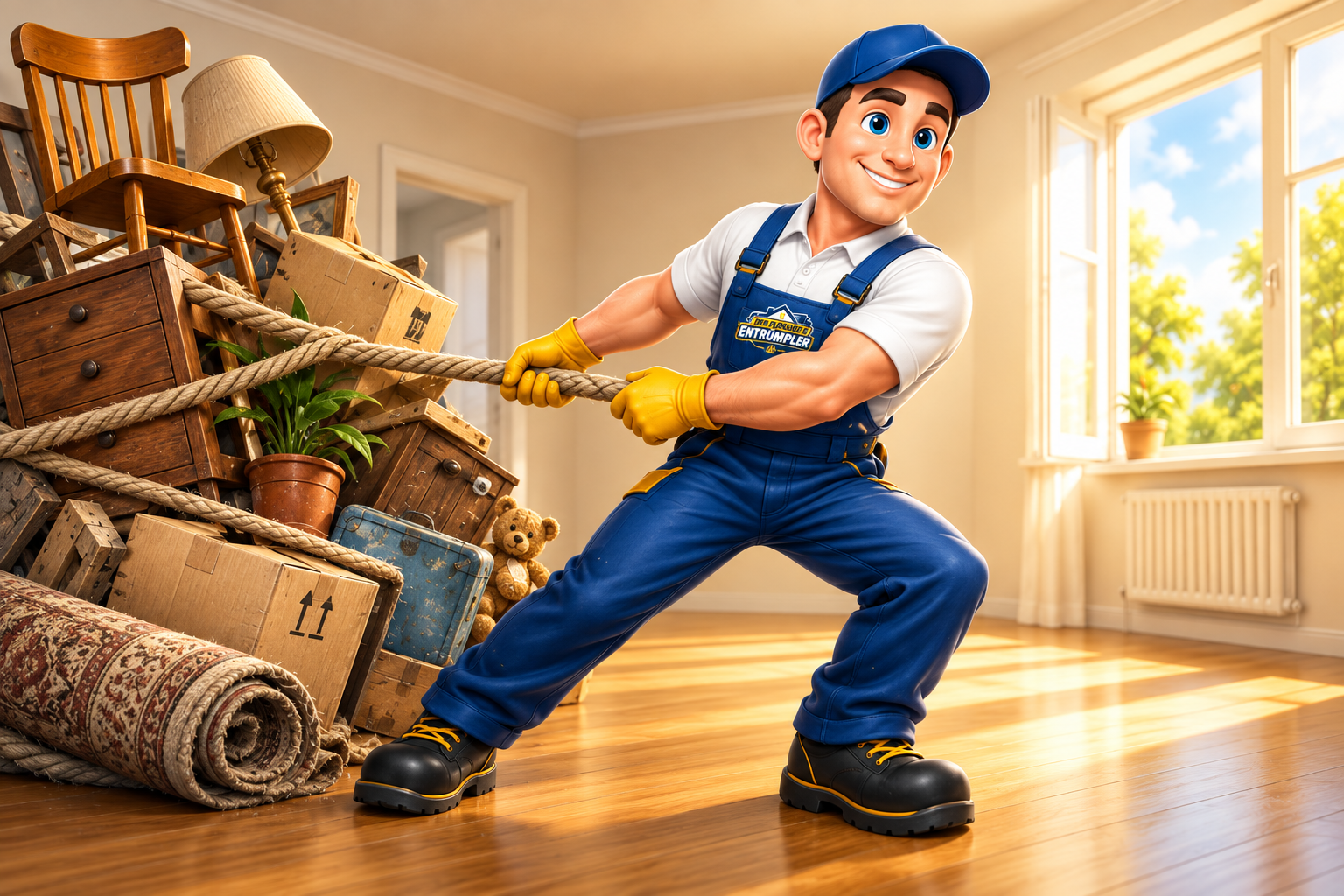 Unser Maskottchen schafft Platz in einer Wohnung – Illustration